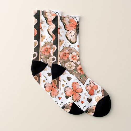 Butterflies Hearts and Flowers Socks