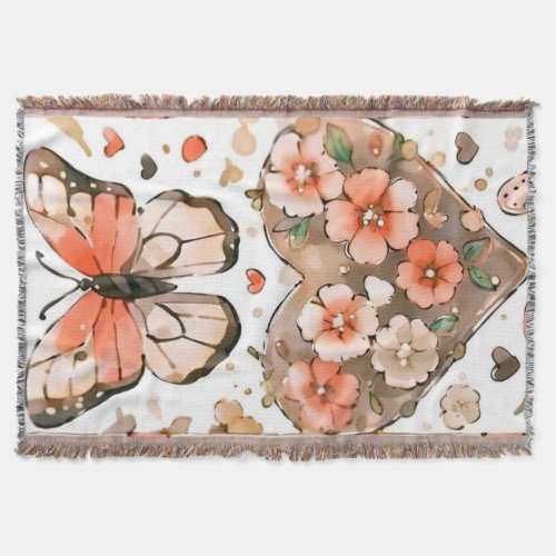 Butterflies Hearts and Flowers Throw Blanket