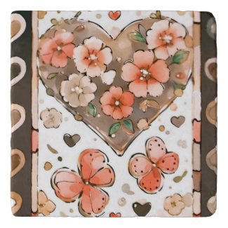 Butterflies, Hearts and Flowers Trivet