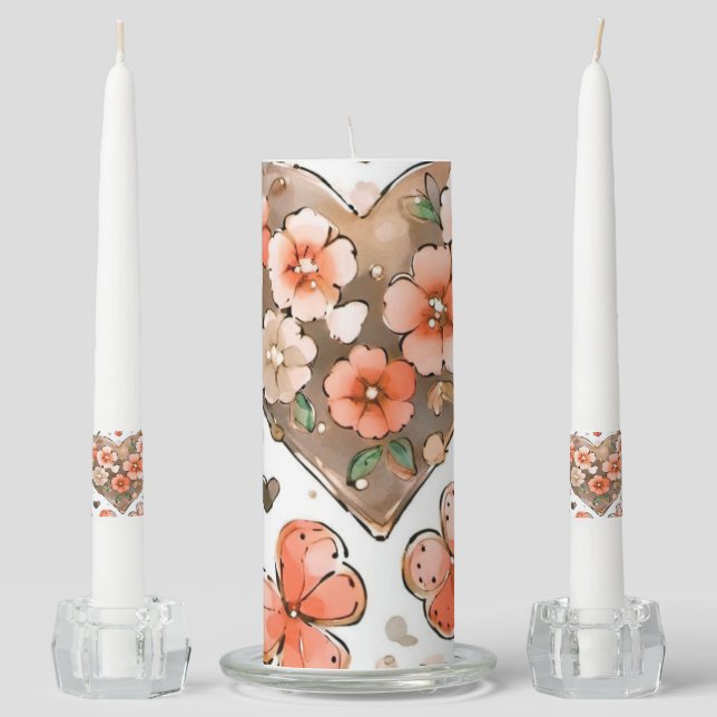 Butterflies, Hearts and Flowers Unity Candle Set (Front)