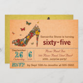 Butterflies High Heel 65th Birthday Invite (Front/Back)