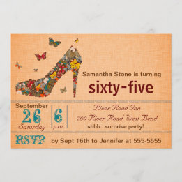 Butterflies High Heel 65th Birthday Invite