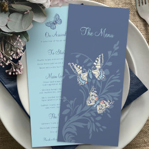 Butterflies hnad inked graphic swirl blue wedding  menu