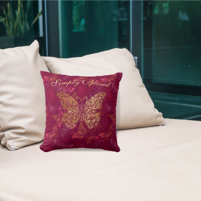 Butterflies Hues of Pink Burgundy Red Inspiration Throw Pillow (Creator Uploaded)