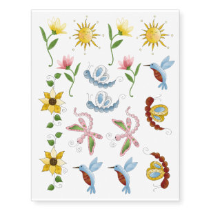 Butterflies Hummingbird Flowers Themed Cartoon Set Temporary Tattoos