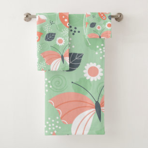 Butterflies Illustration Bath Towel Set