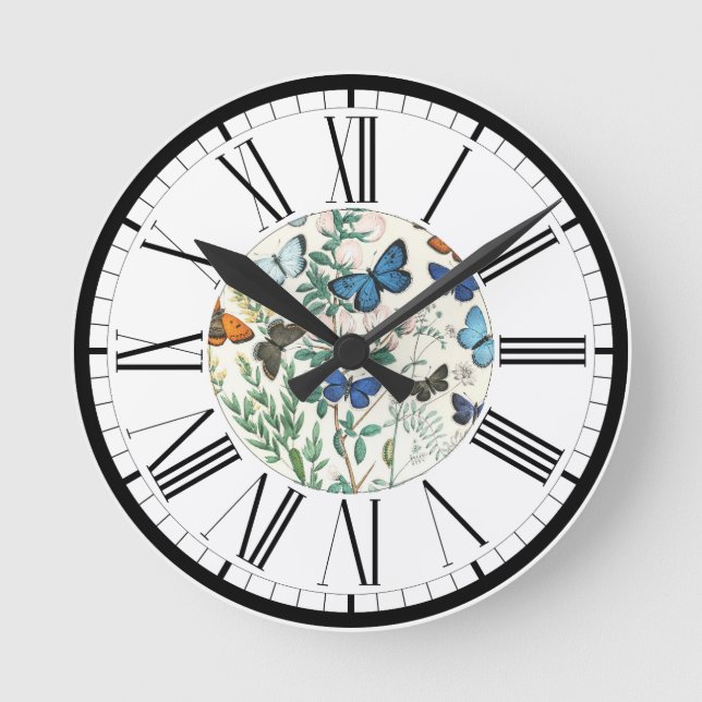 Butterflies Illustration Round Clock (Front)
