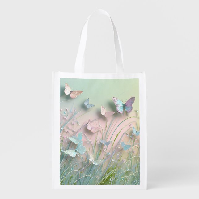 Butterflies in a grassy field grocery bag (Front)