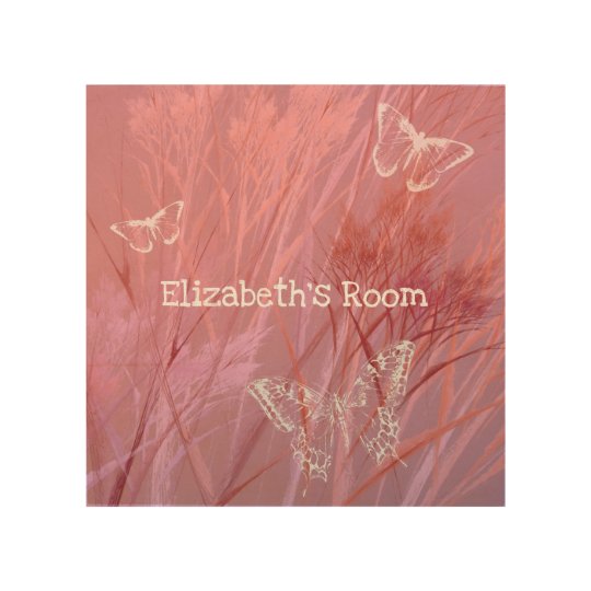 Butterflies in a meadow pink purple girl's room wood wall decor