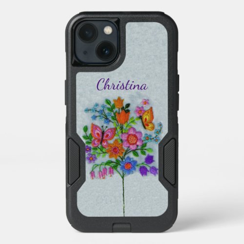 Butterflies in Colorful Flower Bouquet on Stem iPhone 13 Case