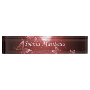 Butterflies in Crimson Moonlight Name Plate
