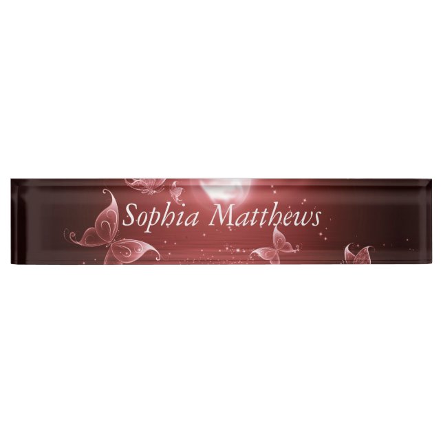 Butterflies in Crimson Moonlight Name Plate (Front)