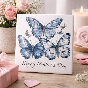 Butterflies in Delft Blue, customizable Ceramic Tile