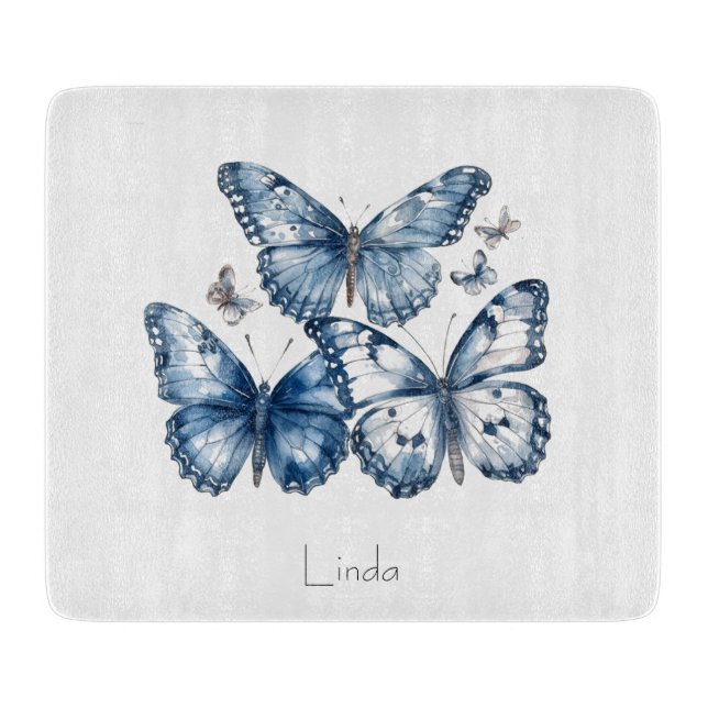 Butterflies in Delft Blue, customizable Cutting Board (Front)