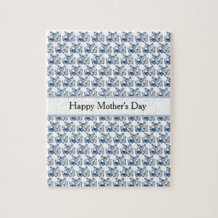 Butterflies in Delft Blue, customizable Jigsaw Puzzle