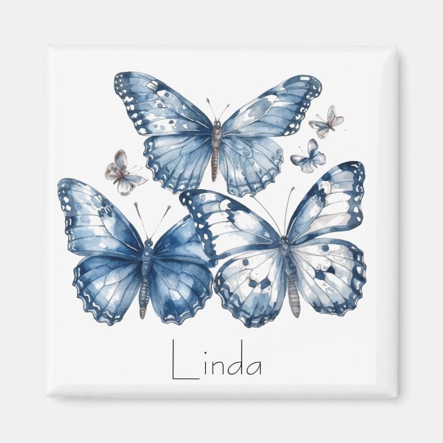 Butterflies in Delft Blue, customizable Magnet (Front)