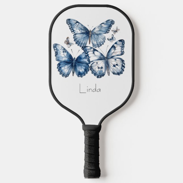 Butterflies in Delft Blue, customizable Pickleball Paddle (Front)