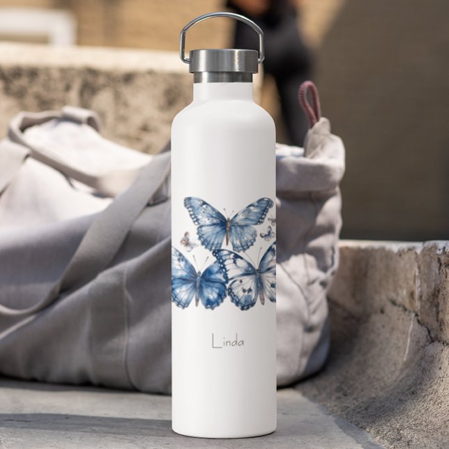 Butterflies in Delft Blue, customizable  Water Bottle (Creator Uploaded)