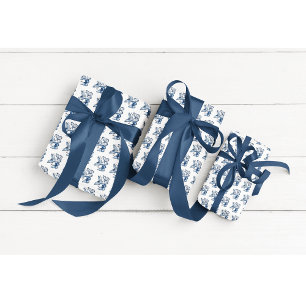 Butterflies in Delft Blue, customizable Wrapping Paper Sheets