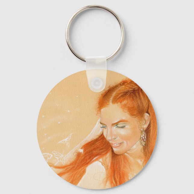 Butterflies in her Hair Fantasy Art Keychain (Front)