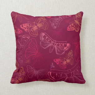 Butterflies in Hues of Pink Burgundy Red Throw Pillow