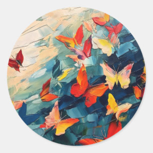 Butterflies in Motion – Expressive Abstract Flight Classic Round Sticker