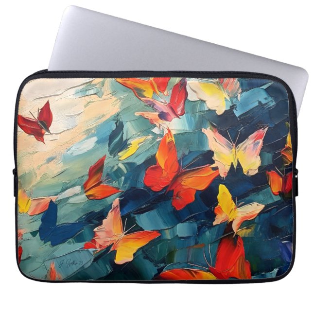 Butterflies in Motion – Expressive Abstract Flight Laptop Sleeve (Front)