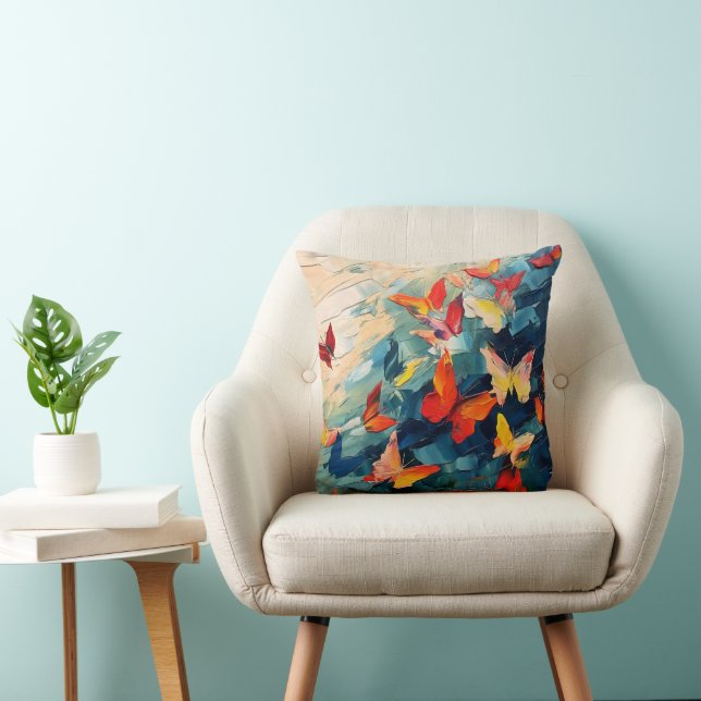 Butterflies in Motion – Expressive Abstract Flight Throw Pillow (Chair)