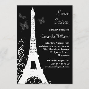 Butterflies in Paris Birthday Invite black