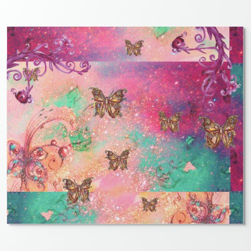 BUTTERFLIES IN PINK SPARKLES_MAGIC BUTTERFLY PLANT WRAPPING PAPER