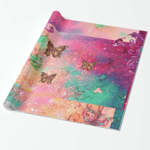 BUTTERFLIES IN PINK SPARKLES_MAGIC BUTTERFLY PLANT WRAPPING PAPER