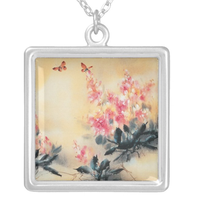 Butterflies in Spring Silver Plated Necklace (Front)