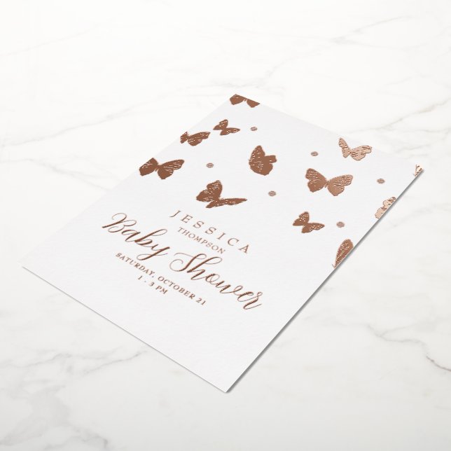 Butterflies in the Air Baby Shower Rose Foil Invitation (Rotated)