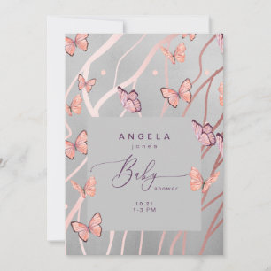 Butterflies in the Air Silver Baby Shower Invitation