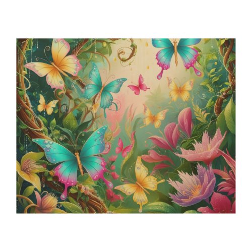 Butterflies In The Garden Wood Wall Art