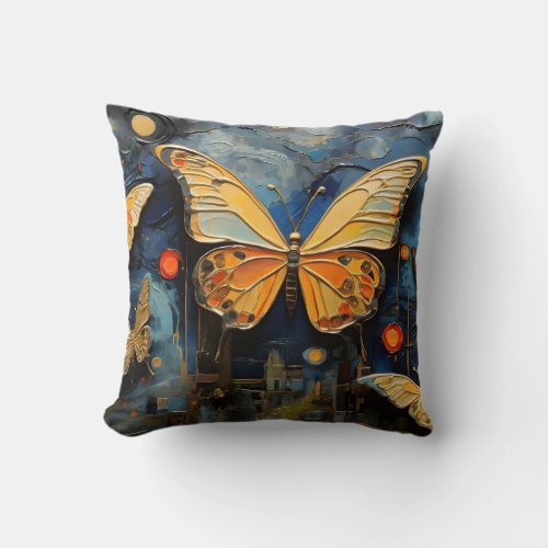 Butterflies In The Night Sky Painting Throw Pillow