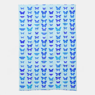 Butterflies, indigo, sky blue background towel