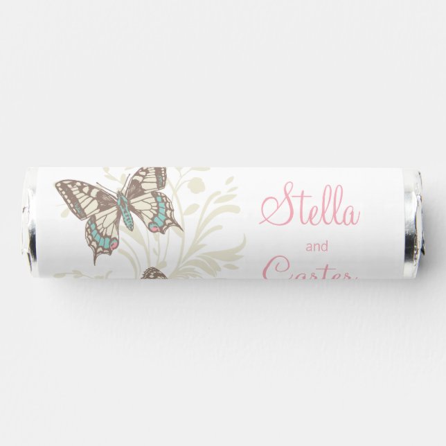 Butterflies ink art pink cream white wedding favor (Front)