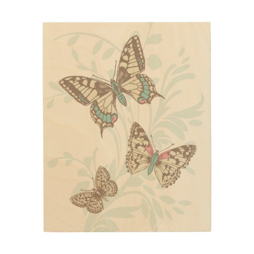 Butterflies inked art and floral graphic green