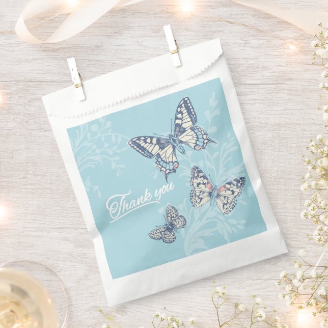 Butterflies inked light blue thank you wedding favor bag (Clipped)