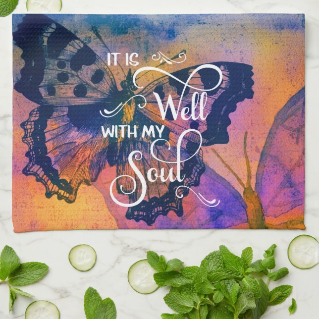 Butterflies It is well  Kitchen Towel (Folded)
