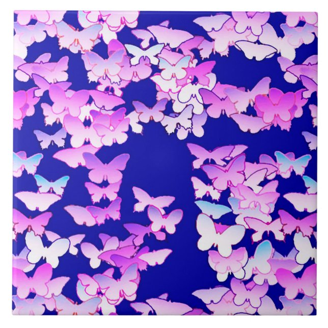 Butterflies, lavender and dark blue tile (Front)