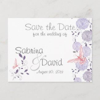 Butterflies & Lavender Chrysanthemum Save the Date Announcement Postcard