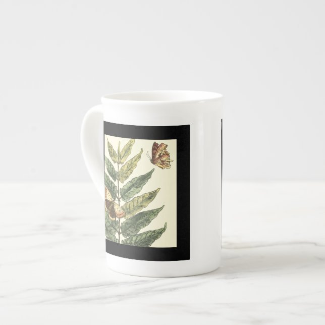 Butterflies & Leaves with Black Frame Bone China Mug (Front Left)