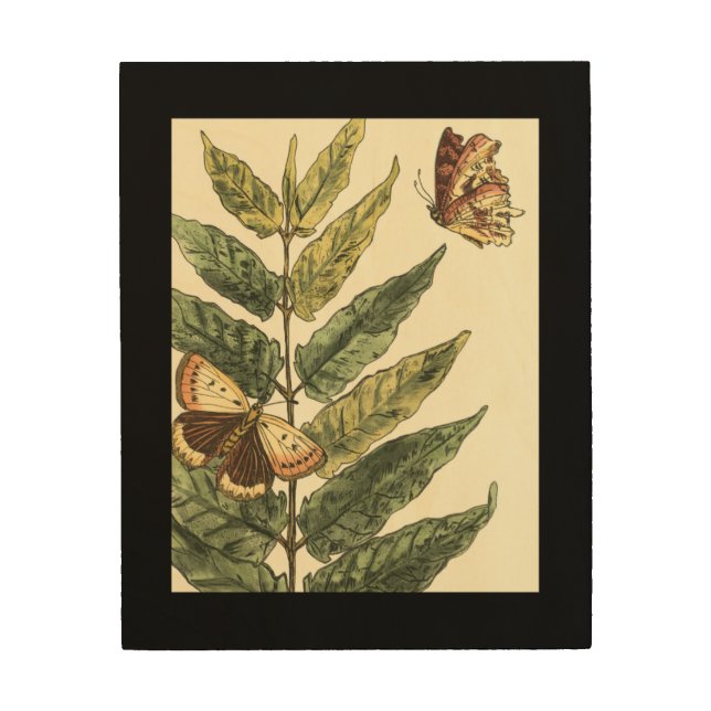 Butterflies & Leaves with Black Frame Wood Wall Art (Front)