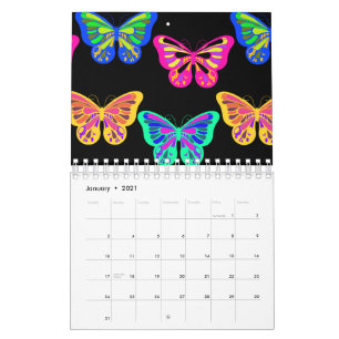 Butterflies Lepidopterous Vaporwave Vibrant Colors Calendar