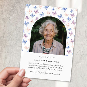 Butterflies Lilac Blue Sympathy Photo Funeral Thank You Card