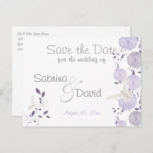 Butterflies  Lilac Chrysanthemum Save the Date Announcement Postcard