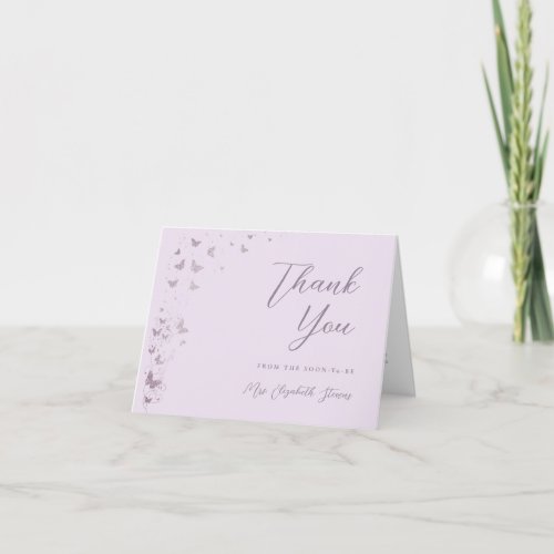 Butterflies Lilac Silver Bridal Shower Folded Thank You Card