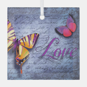 Butterflies love blue glass ornament